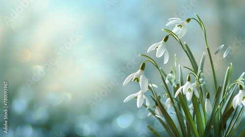 Snowdrops Emerging in Snow on a Sunny Day