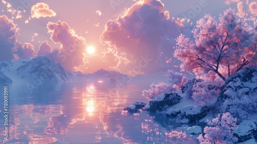 Japanese sunset with vaporwave vibe. Generative AI