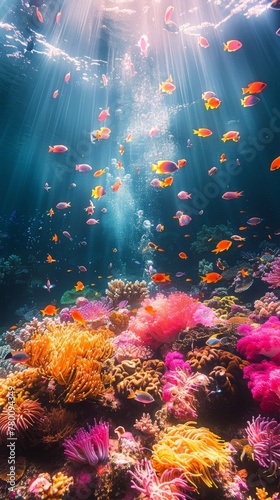 School of Fish Swimming Above Coral Reef