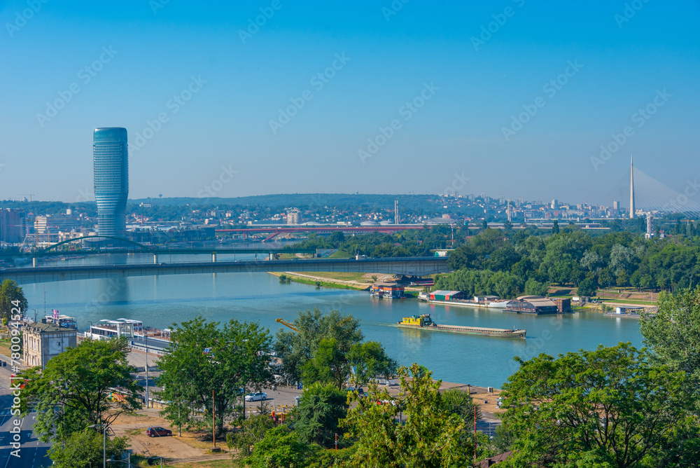 Downtown Belgrade viewed behind the Sava river in Serbia