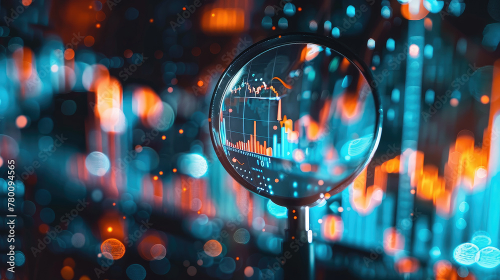 Magnifying Glass on Business Stock Shares Data Magnifying Glass on Business Stock Shares Data