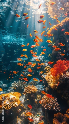Group of Fish Swimming Over Coral Reef