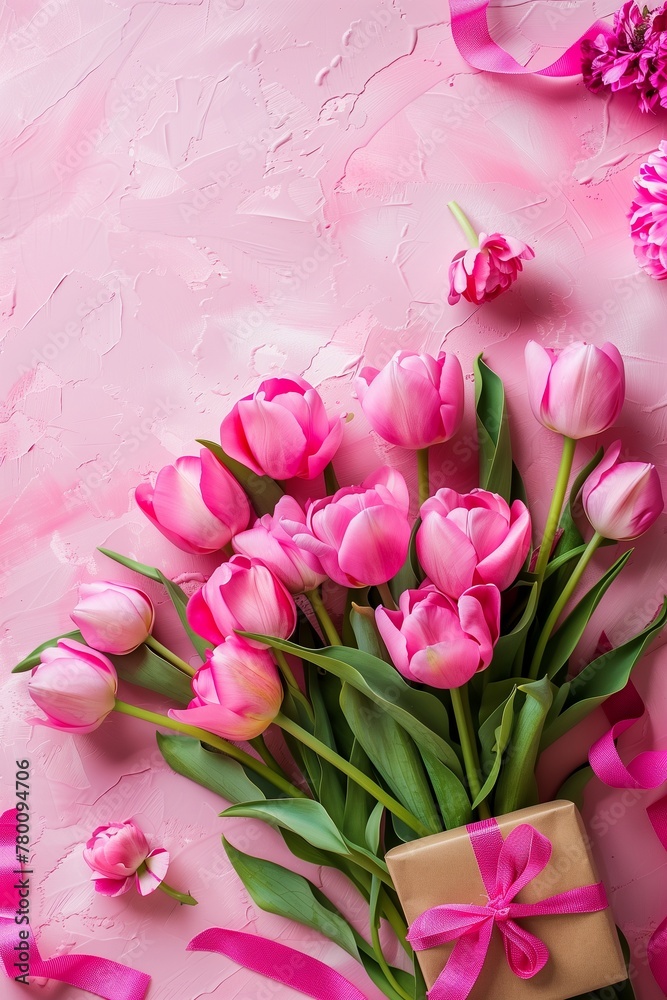Obraz premium Pink Tulips on Textured Background