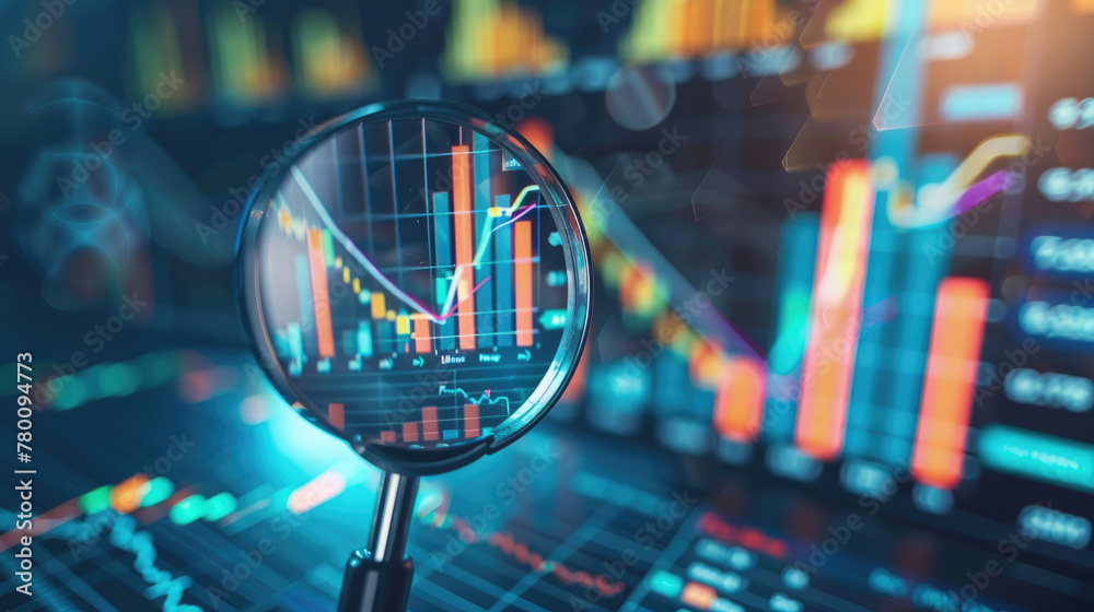 Magnifying Glass on Business Stock Shares Data Magnifying Glass on Business Stock Shares Data
