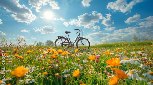 Bike Parked in Field of Flowers © olegganko