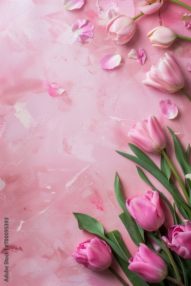 Obraz premium pink tulips on a pink background