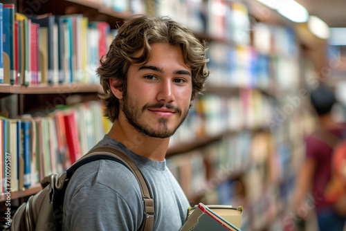 Man Holding Book in Library