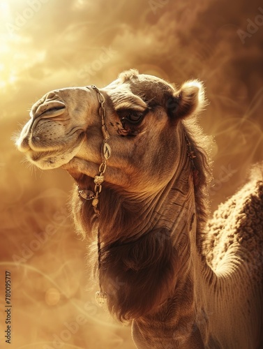 This image is created for Islamic events like Eid ul Adha, Camel, poster and copy space - generative ai © Nia™