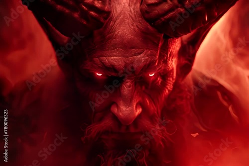 A demonic demon with red eyes and horns displayed in all its sinister glory, exuding an aura of malevolence and power photo