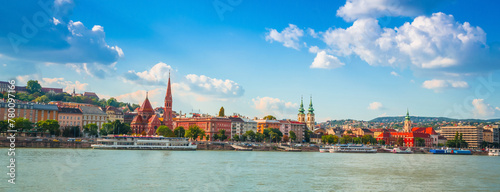 Panoramic view of Buda side and Calvinist Church of Budapest, Hungary