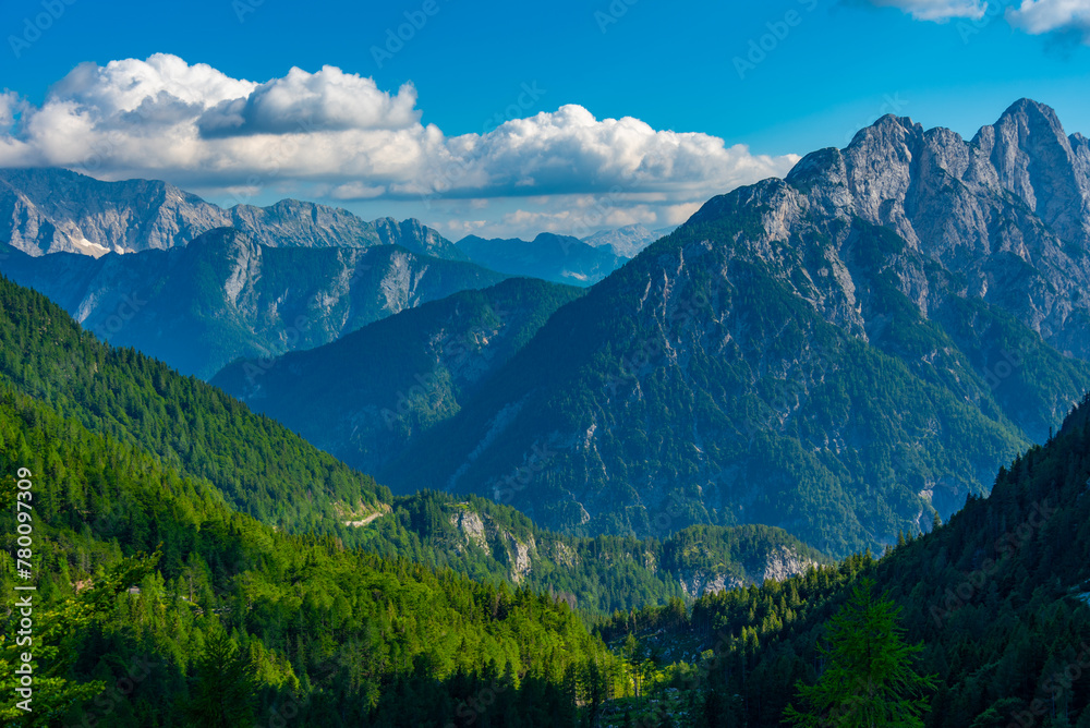 Fototapeta premium View over the Triglav national park from Supca viewpoint in Slovenia