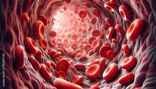 Microscopic View of Blood Cells in Vein