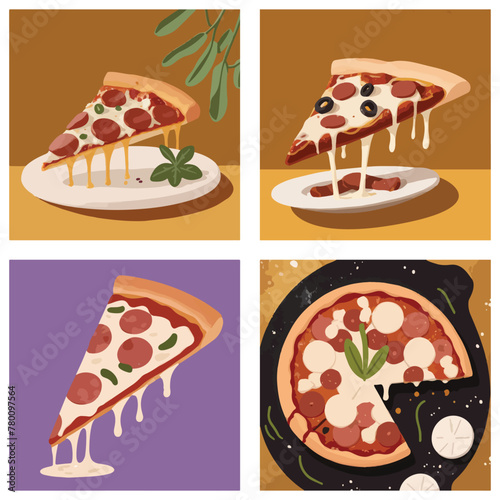 Sizzling Sausage Sensation. Delectable Pizza Delight. Vector Illustration.