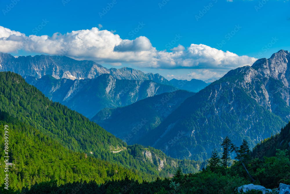 View over the Triglav national park from Supca viewpoint in Slovenia