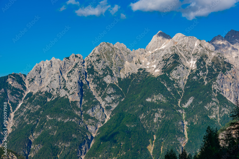 View over the Triglav national park from Supca viewpoint in Slovenia
