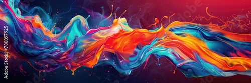 A vibrant and dynamic abstract painting filled with a variety of colors on a black background photo