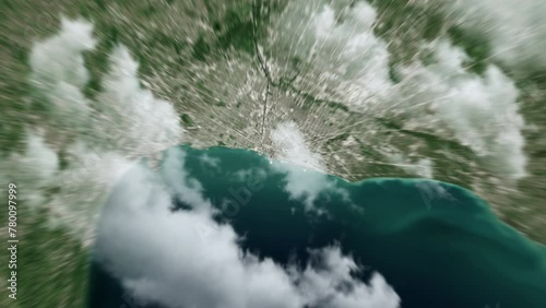 Zooming on Chicago, US. Earth zoom in from outer space to city. The animation continues by zoom out through clouds and atmosphere into space. View of the Earth at night. Images from NASA. 4K