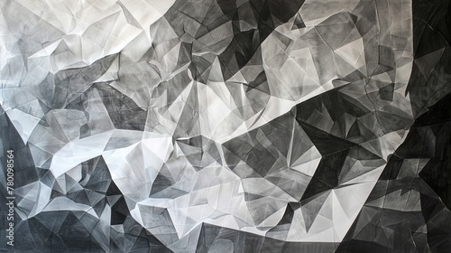 Black and white geometric abstraction. Monochrome paper folds texture background. Abstract pattern of black and white paper folds.