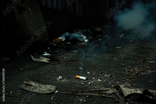 A cigarette discarded on the ground, symbolizing the consequences of smoking and the need for healthier choices