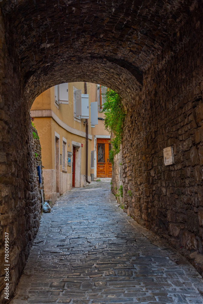 Fototapeta premium Colorful street in the center of Slovenian town Piran