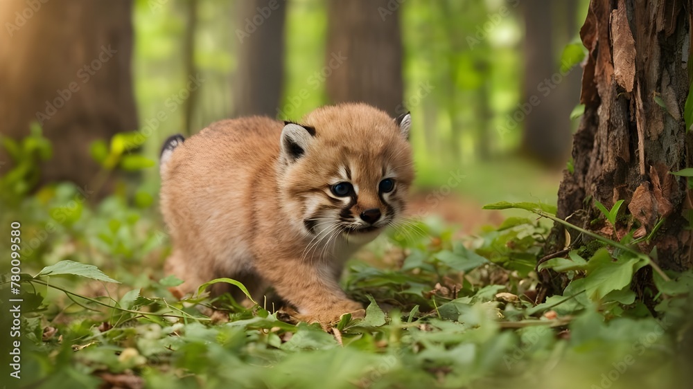 Obraz premium Adorable Bobcat Cub: A Glimpse of Wild Innocence