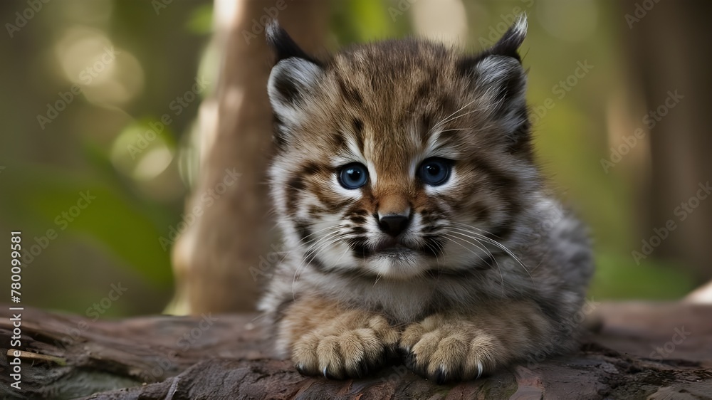 Fototapeta premium Adorable Bobcat Cub: A Glimpse of Wild Innocence