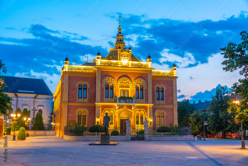 Night view of the Vladicanski dvor in Serbian town Novi Sad