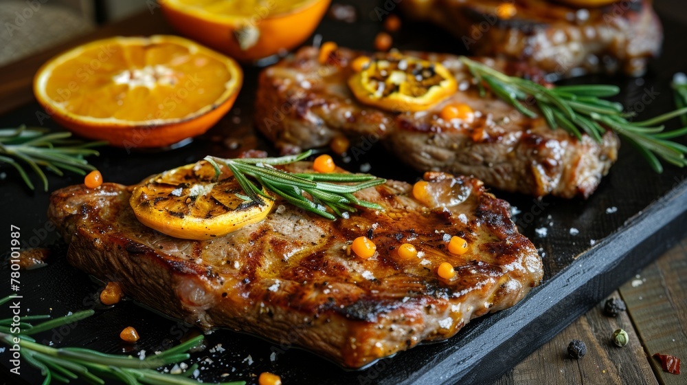 Grilled meat with orange sauce 