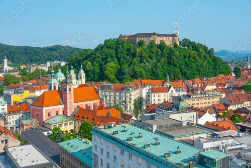 Skyline of Ljubljana from Neboticnik skyscraper in Slovenia photo