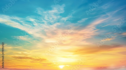 sunset sky, sunrise with yellow and blue sky, romantic natural landscape generative ai © ThisDesign