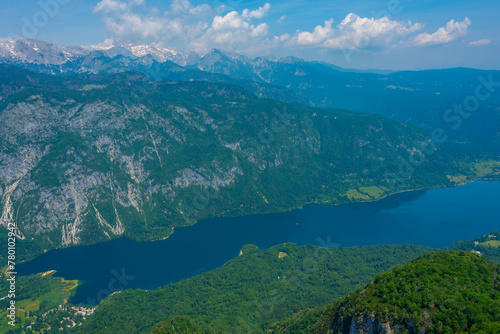 Aerial view of lake Bohinj in Slovenia