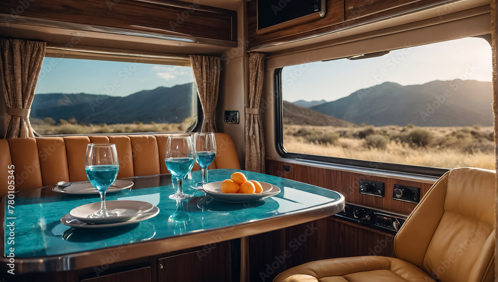 Fototapeta premium Interior of a comfortable motorhome recreational