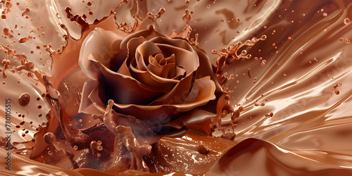 A rose with a chocolate sauce on it, A red rose with a splash of liquid in it.