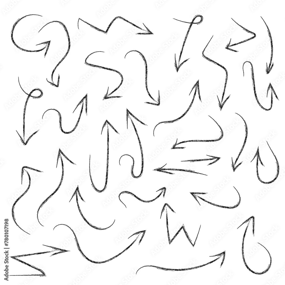 arrows set hand made with brush vector