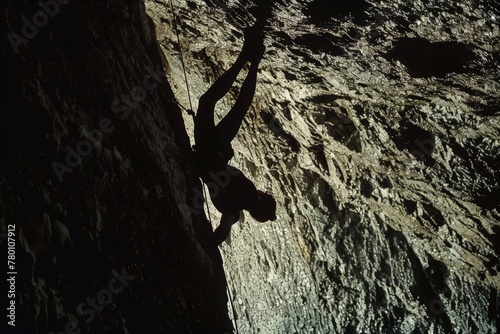 woman bouldering at abandoned quarry in Swanage / England. Beautiful simple AI generated image in 4K, unique.