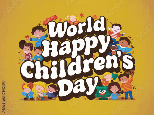 Happy children day colorful retro typography with customized vector art illustration