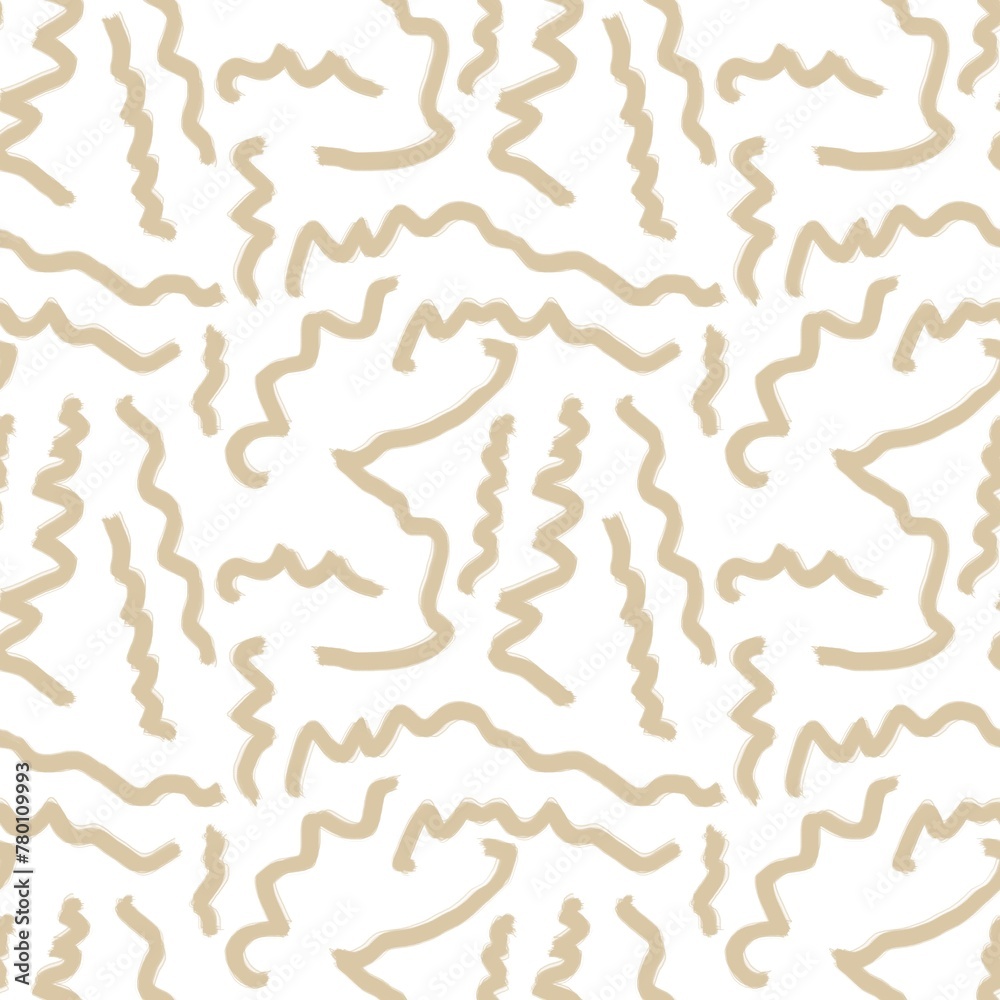 Seamless abstract pattern. Simple background with beige, white texture. Lines, stains. Digital brush strokes background. Design for textile fabrics, wrapping paper, background, wallpaper, cover.