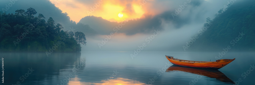 fog on the lake Sunset