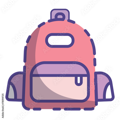 Icono de morral rosa pastel colores tiernos,regreso al colegio. Ilustración vectorial con línea delgada,vector aislado sobre fondo blanco.  De vuelta a la escuela. Material para escribir photo