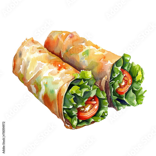 viggie spring rolls vector illustration in watercolour style