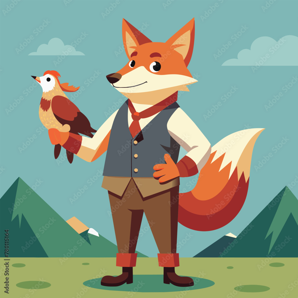 Obraz premium A cute fox with a chicken 