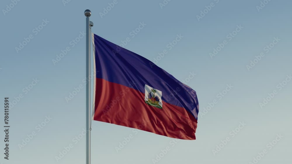 Haiti Flag Port-au-Prince Cinematic Loop Motion Blue Sky Animation 
