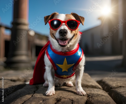 Jack Russell Terrier dog in superhero outfit, ideal for playful and dynamic visuals.