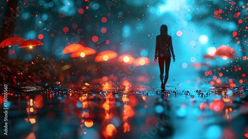 A Person's Silhouette Walking Through a Rainstorm