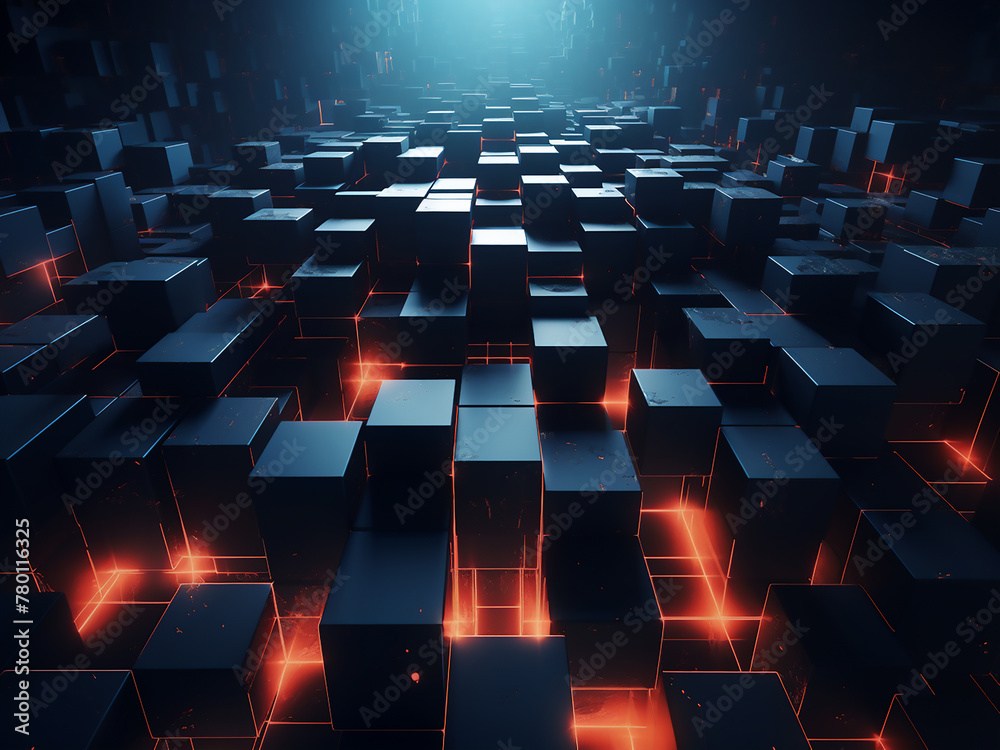 Fototapeta premium Futuristic design of dark cubes is depicted in a 3D rendering