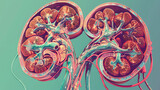 a detailed illustration of the internal structure of human kidneys.