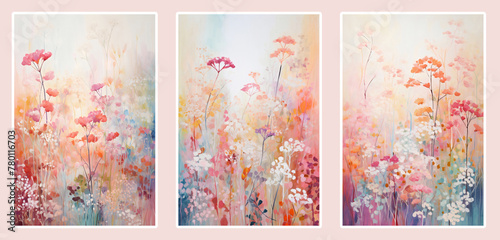 pastel drawing of the of wild flowers with their branches and graceful in bright colors for walls