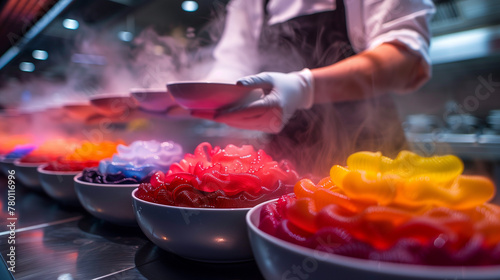 A culinary laboratory buzzing with activity as scientists experiment with molecular gastronomy to create ethereal rainbow pappardelle for Spaghetti Day-3