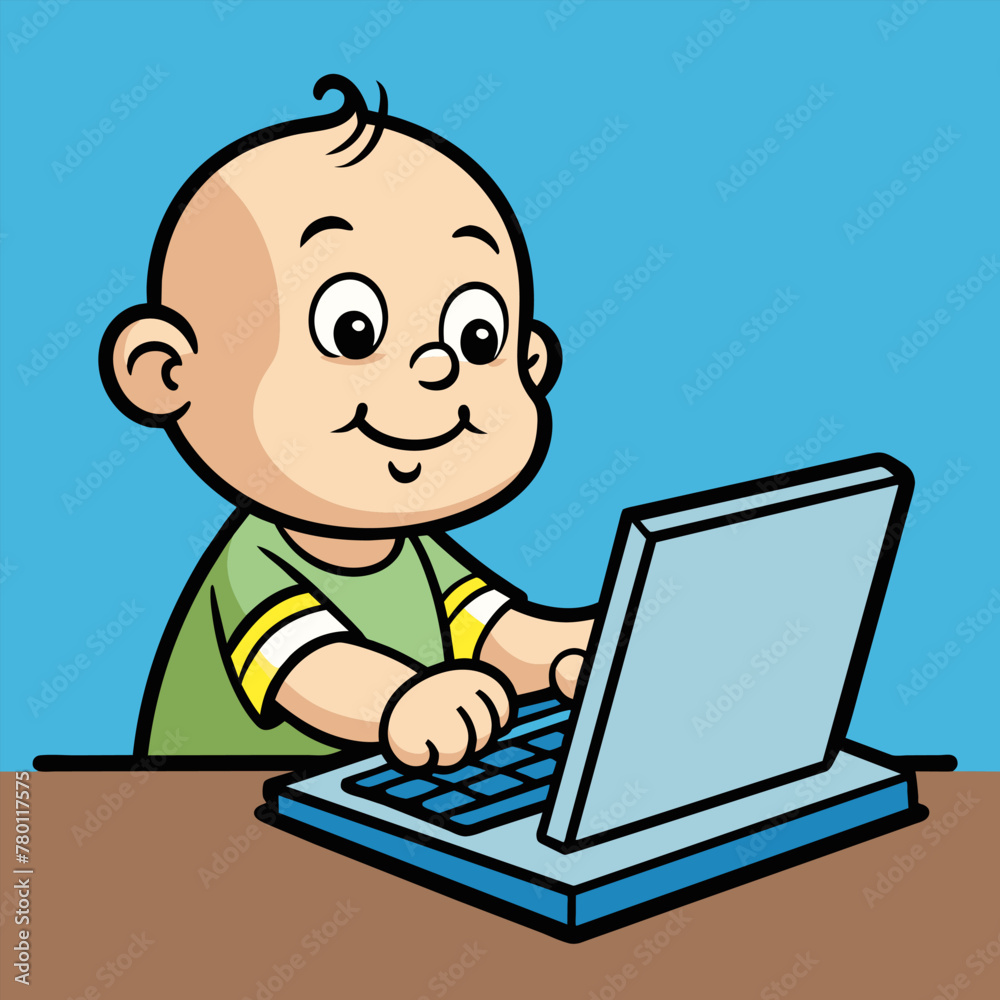 A baby using laptop cartoon vector illustration A baby using laptop cartoon vector illustration