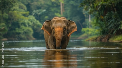 Wild elephant in the beautiful forest at Kanchanaburi province in Thailand